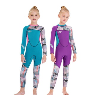 แฟชั่นผู้หญิง 2.5 มม. แขนยาวชิ้นเดียวหนาอบอุ่น girl long sleeve one-piece wetsuit thickened warm snorkeling diving suit