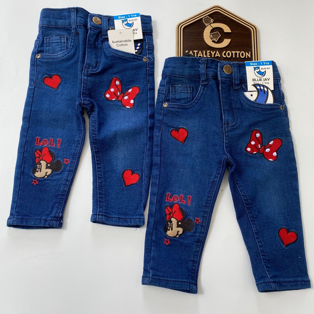 KIDS LONG PANTS MINNIE SULAM 1Y - 6Y BUTTON DARK BLUE (P)