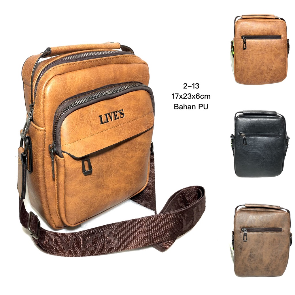 LIVES LEATHER SLING BAG สําหรับผู้ชาย / กระเป๋าสะพายหนัง LIVES / LIVES SELEMPANG BAG 2-13