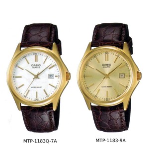 Casio นาฬิกาข้อมือผู้ชาย สีทอง/หน้าปัดทอง สายหนัง รุ่น MTP-1183Q, MTP-1183Q-9ADF,MTP-1183Q-9A