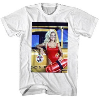 เสื้อยืดอินเทรนด์ผู้ชายอินเทรนด์ผู้หญิงเสื้อยืด Baywatch TV Show C.J. 1990s เสื้อยืด ลาย Parker Leaning On Rescue Truck