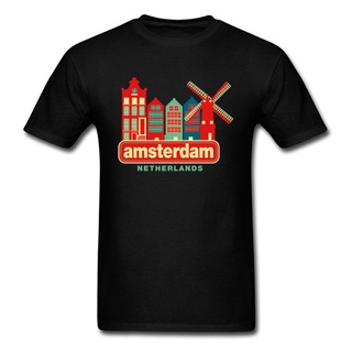 [S-5XL] เสื้อยืดลําลอง ผ้าฝ้าย แขนสั้น พิมพ์ลาย Amsterdam Netherlands City คุณภาพสูง สไตล์วินเทจ แฟชั่นสําหรับผู้ชาย