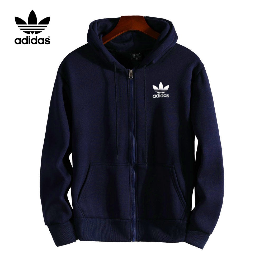 Adidas เสื้อยืดกีฬามีฮู้ดแขนยาวผู้ชายลำลอง