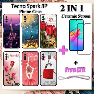 2 IN 1 Tecno Spark 8P เคสโทรศัพท์ พร้อมกระจกนิรภัย เซรามิค ป้องกันหน้าจอ โค้ง ฟิล์มนิรภัย โรแมนติก