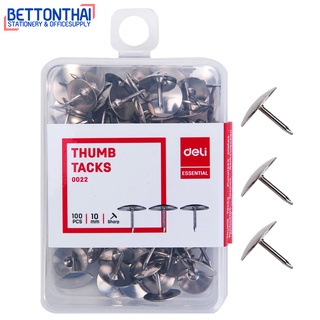 Deli 0022 Thumb Tack หมุดอเนกประสงค์ขนาด 10MM แพคกล่อง 100 ตัว ตะปู ตะปูเรือใบ ตะปูกลม หมุดปักกระดาษ หมุดติดบอร์ด office