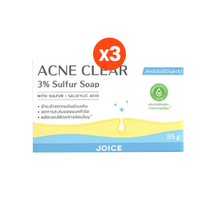 Joice Acne Clear 3% Sulfur Soap 85g (3 ก้อน) สบู่ลดสิว สิวที่หลัง อก ก้น