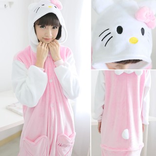 ชุดนอน Unisex Women ชุดนอนคิตตี้สีชมพู Flannel Kigurumi Cosplay ชุดว่ายน้ำอุ่นฤดูหนาว