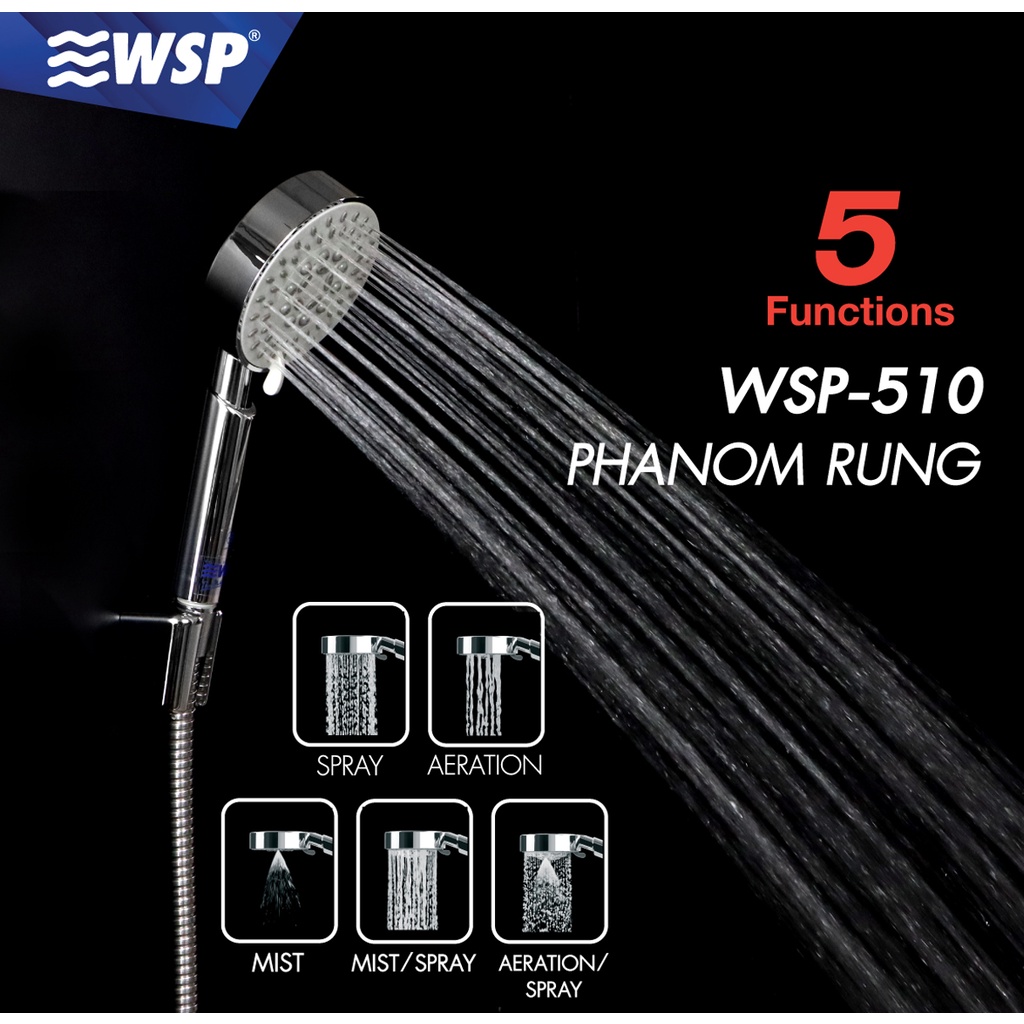 WSP ชุดหัวฝักบัวพร้อมสาย ปรับได้ 5 ระดับ PHANOM RUNG รุ่น