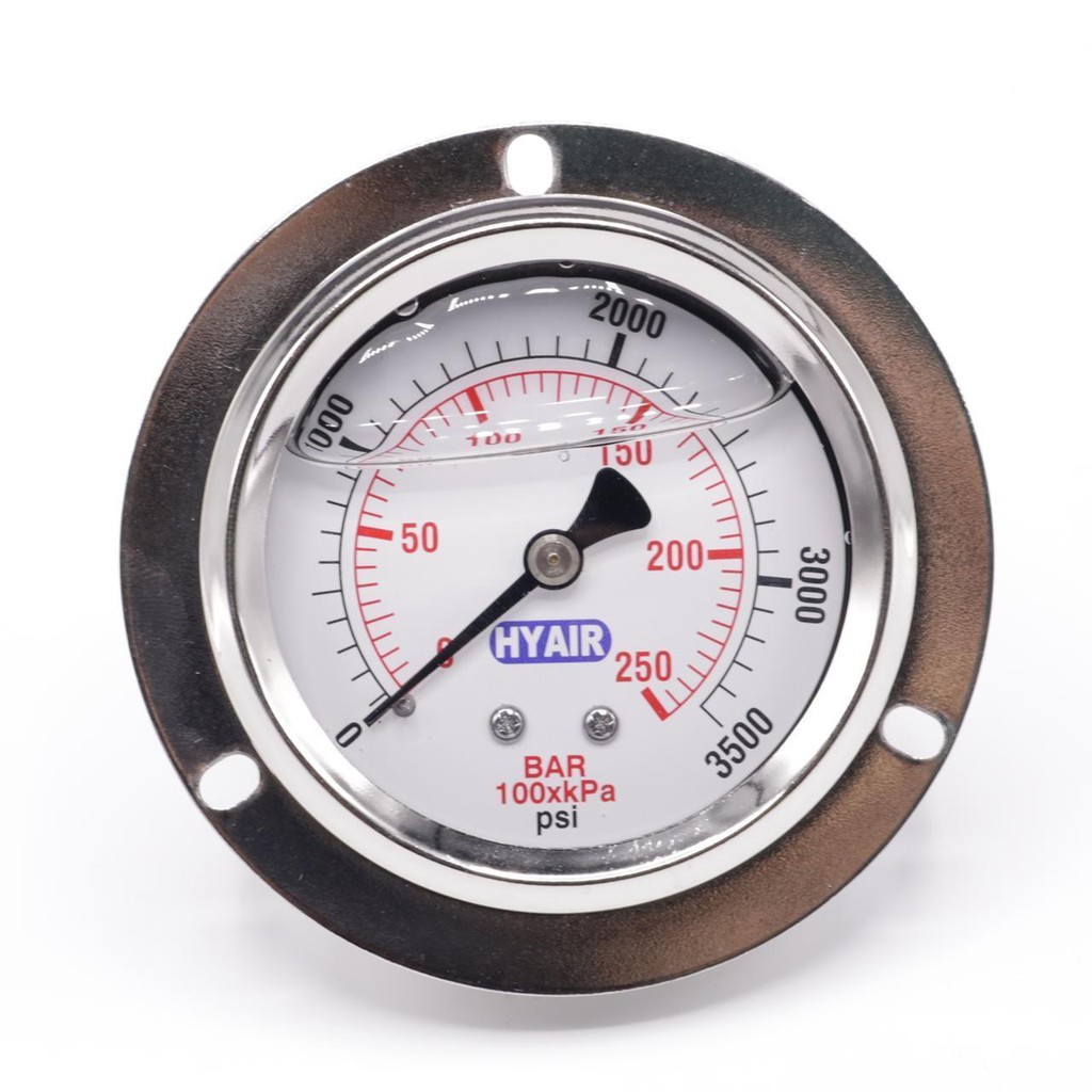 HYAIR เกจวัดแรงดัน 250 บาร์ หรือ 3500 psi มีหน้าแปลน (เกลียวตรงออกหลัง) CB-CBM-63BD-250 PRESSURE GAUGE 250 BAR (BSPF)