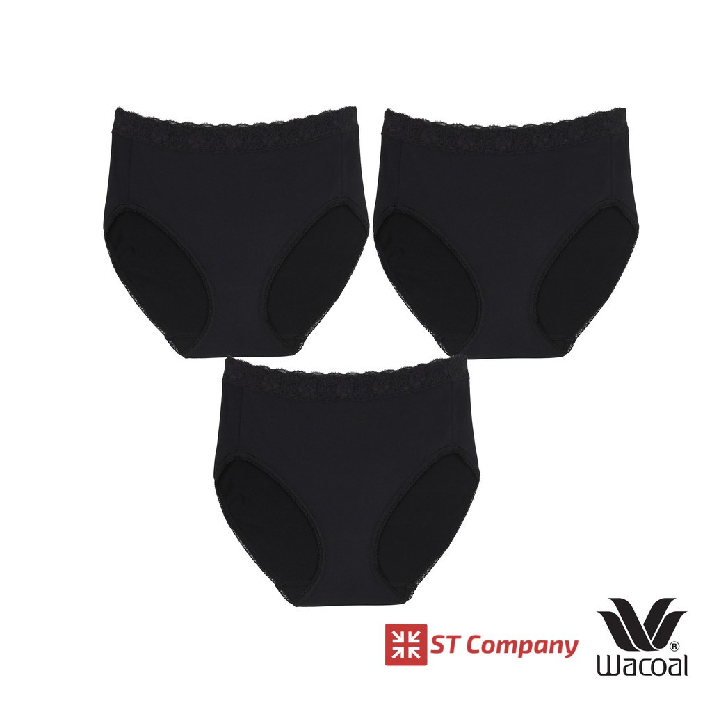 Wacoal Panty กางเกงใน ทรง เต็มตัว ขอบลูกไม้ สีดำ (3 ตัว) รุ่น WU4M02 กางเกงในผู้หญิง ผู้หญิง วาโก้ เต็มตัว ชุดชั้นใน