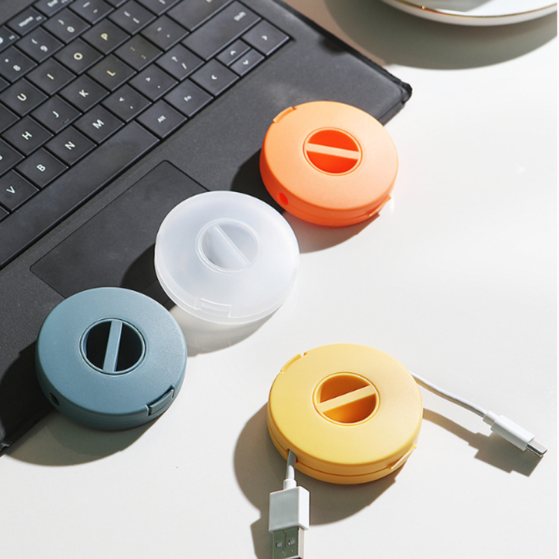 Manual Spin USB Data Cable Clips Holder/Winder Cord Reel Storage Box/Portable Mini Charger Wire Head