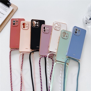 เคสโทรศัพท์มือถือแบบนิ่ม เคลือบเงา พร้อมสายคล้องคอ ป้องกันเลนส์ สําหรับ Xiaomi Redmi 11 Pro 5G 11s