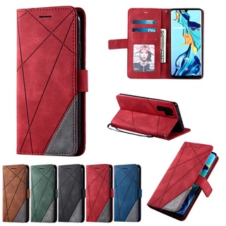 Casing OPPO Realme Q C2 6 6s 5 5i 5S FIND X2 A93 A73 A1K F17 Pro Fashion Frosted Cover Stripe Stitching Bracket Flip Lanyard Card Slot Leather Case
