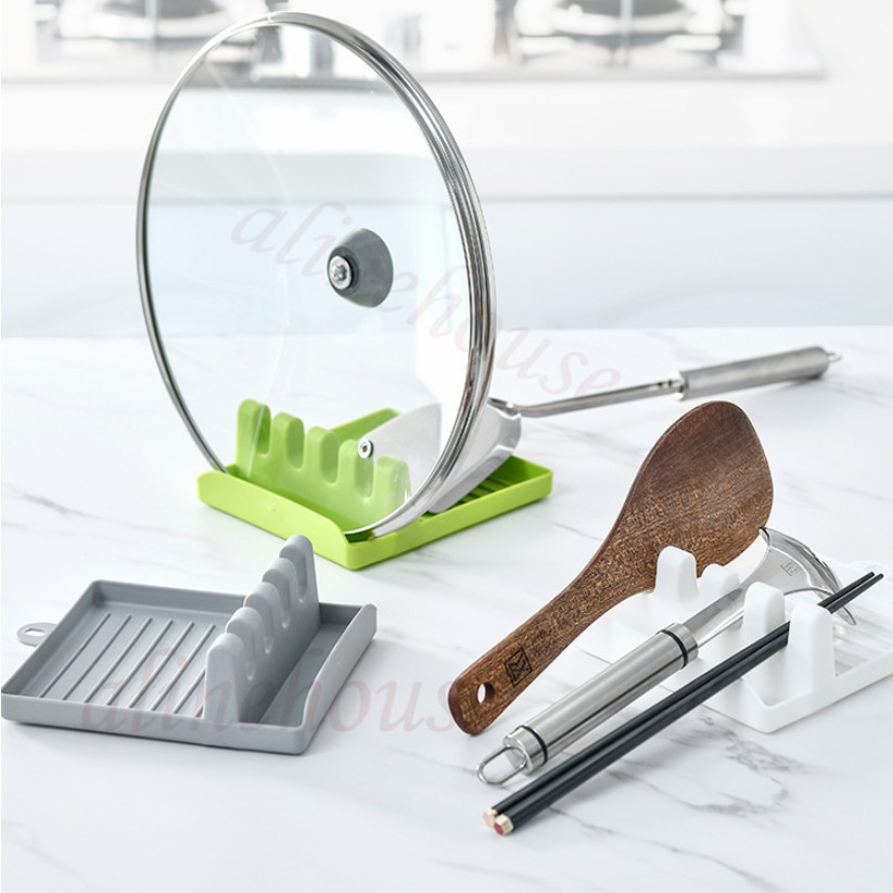 Alien Multi-function Kitchen ซิลิโคนลื่นไม้พาย Rack ผู้ถือช้อนหม้อฝาปิดถาด Rest Draining Mat แผ่นภาชนะชั้นวางทนความร้อน Rak Sudip (Tempatak Sudu Senduk)