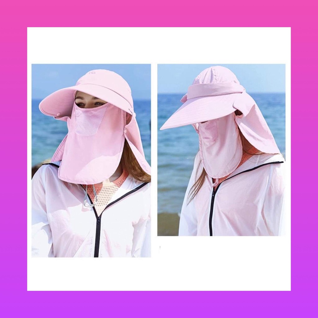 peach_shop หมวกกันแดดมีผ้าปิดหน้าถอดแยกชิ้นได้ เปลี่ยนได้ 4 แบบ ป้องกันตั้งแต่ใบหน้าถึงลำคอ เหมาะสำห