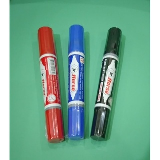 ปากกา ปากกาเมจิก ปากกาตราม้า ปากกาเคมี 2 หัว ตราม้า (Horse) สีน้ำเงิน สีแดง และสีดำราคาถูก