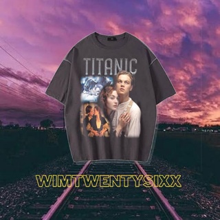 เสื้อยืดแขนสั้น พิมพ์ลายภาพยนตร์ไททานิค VINTAGE สีเทาเข้ม