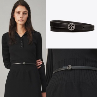 พรีฯTORY BURCH 0.5" SKINNY EMBELLISHED LOGO BELT/Size S.