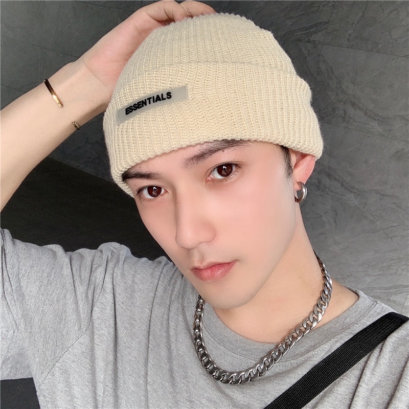 หมอกกลัวพระเจ้าจําเป็น หมอกคู่สายผ้าฝ้ายแท้ถักหมวกขนสัตว์คู่นักเรียนผู้ชายถนนสวมหมวกเย็น