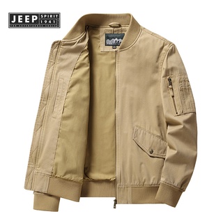 JEEP SPIRIT 1941 ESTD เสื้อแจ็กเก็ตเบสบอลลําลอง ผ้าฝ้าย แบบบาง คอปกตั้ง เหมาะกับฤดูใบไม้ผลิ และฤดูใบไม้ร่วง สําหรับผู้ชายวัยกลางคน