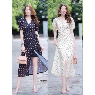 J13368 Maxi Dress เดรสยาว ผ่าหน้า พิมพ์ลายดอก