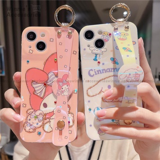 My Melody เคส iPhone 13 12 Case สำหรับ iPhone 11 Pro Max X XS Max XR 7 8 Plus Wrist Band Casing Cinnamoroll Soft Cover