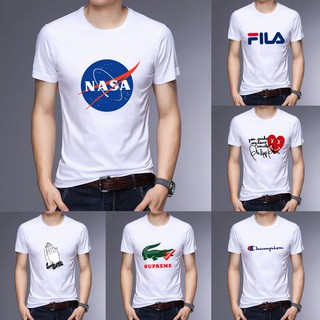 แฟชั่นเกาหลีคอกลมเสื้อยืดลายสารพันสําหรับผู้ชาย Unisex Tops Tees COD E#$