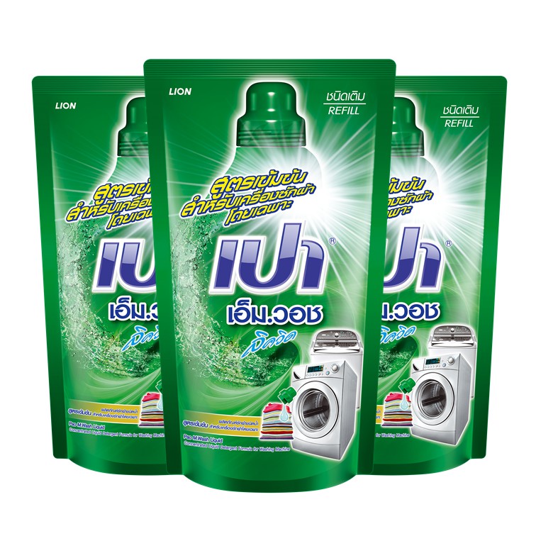 PAO M Wash ผลิตภัณฑ์ซักผ้า เปา เอ็ม วอช ลิควิด ชนิดถุงเติม 600 มล. 3 ถุง