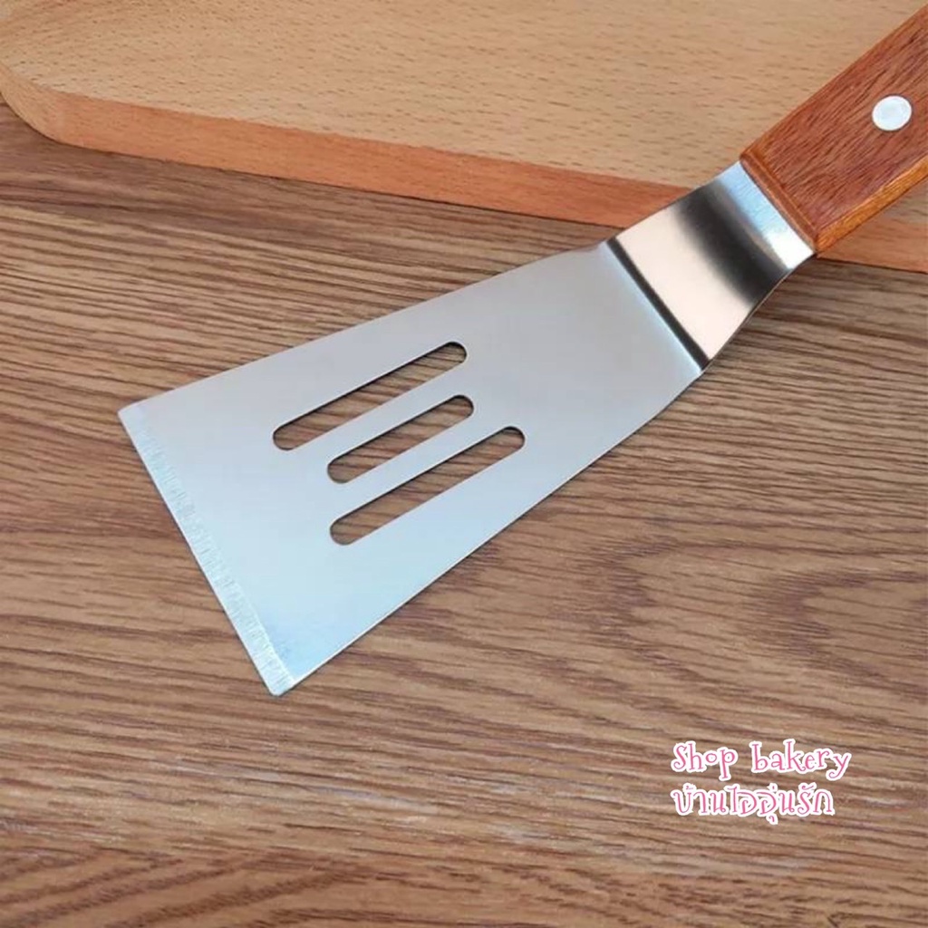 เกรียงตักเค้กมีรู เกรียงตักพิซซ่ามีรู ด้ามไม้ที่ตักสแตนเลสอย่างดี (รุ่น SB901) - รูปที่ 4
