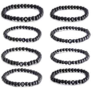 6mm Matte Stone Beaded DIY 26 Letters Bracelet For Women Men Name Couple Paired Bracelets Friendship Elastic Jewelry