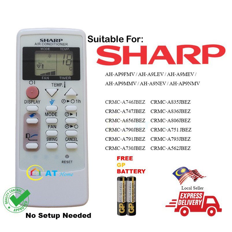 Sharp air cond รีโมทคอนโทรลเปลี่ยนไอออน aircon พร้อมแบตเตอรี่ฟรีพร้อมสต็อก