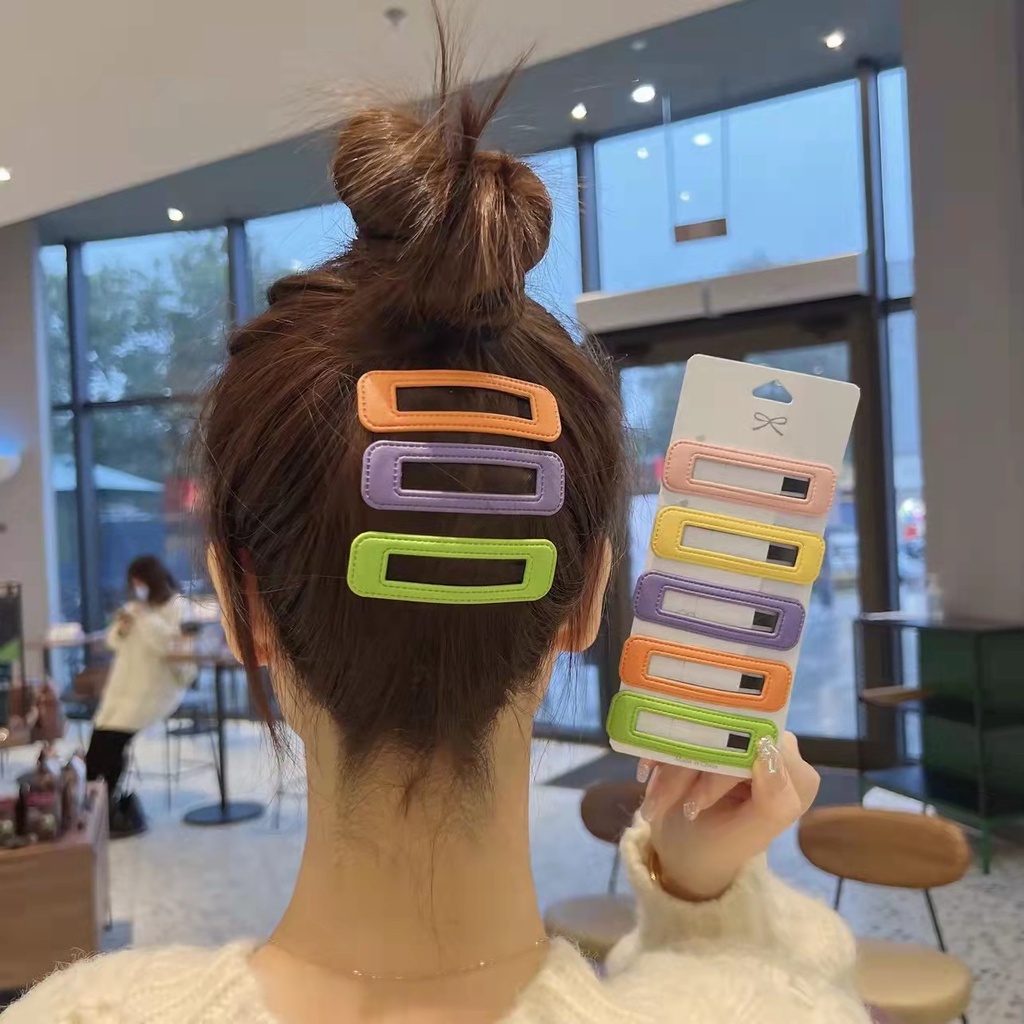 กิ๊บติดผมหนัง ทรงสี่เหลี่ยม สีแคนดี้ สไตล์เกาหลี สําหรับผู้หญิง - รูปที่ 4