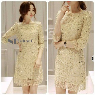 Gala Golden Lace Glitter Half Sleeve Mini Dress