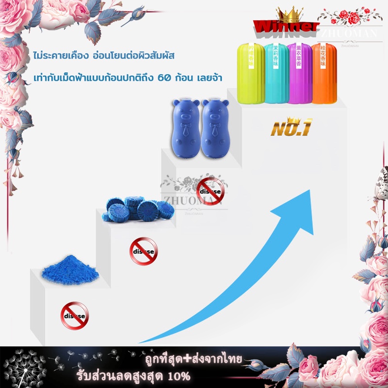 น้ำยาดับกลิ่นชักโครก เจลดับกลิ่นรูปดอกไม้ ระงับกลิ่น ทำความสะอาดห้องน้ำขจัดคราบสกปรก น้ำสีฟ้า ชักโครกสะอาด - รูปที่ 2