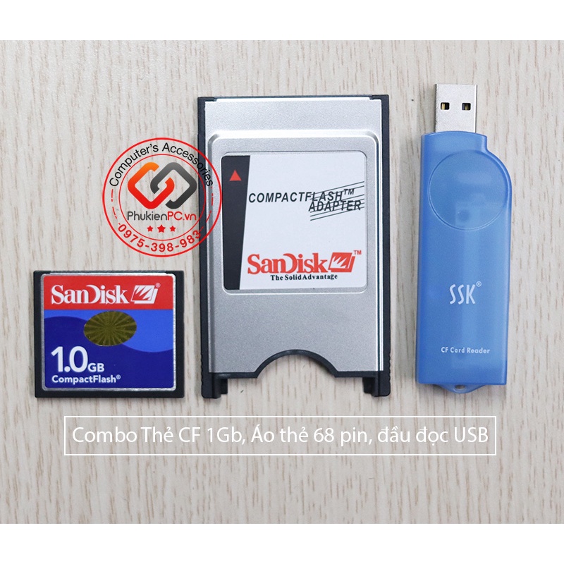 Sandisk 1GB CF Memory Card Combo, PCMCIA 68Pin, เครื่องอ่าน USB สําหรับเครื่องอุตสาหกรรม CNC, อุปกรณ