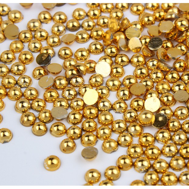 ลูกปัด ABS ชุบทอง เงิน ครึ่งวงกลม ด้านหลังแบน 2 มม. - 12 มม. สําหรับตกแต่งเล็บ DIY