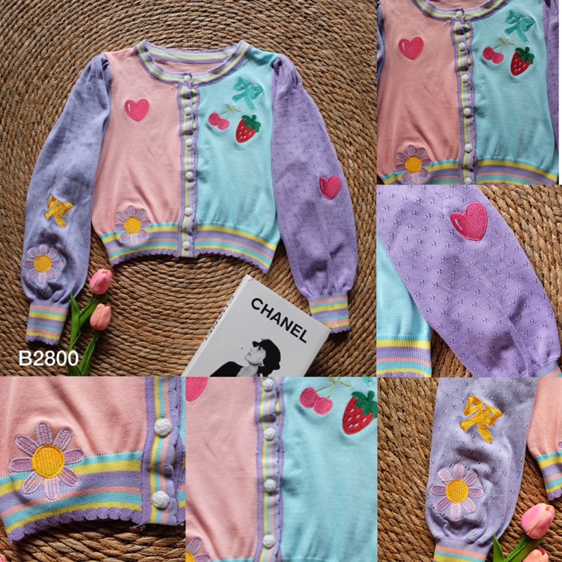 NICH ONLINE เสื้อคลุม ผ้าไหมพรม ปักลาย น่ารักๆ มีกระดุมด้านหน้า สีพาสเทล so cute