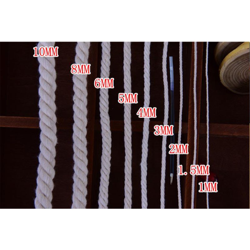 1/2/3/4/5/6/8/10 มม.ทนทานธรรมชาติ Beige เชือกฝ้าย Twisted สายไฟหัตถกรรม Macrame String DIY สิ่งทอที่บ้าน Tying ด้าย - รูปที่ 2