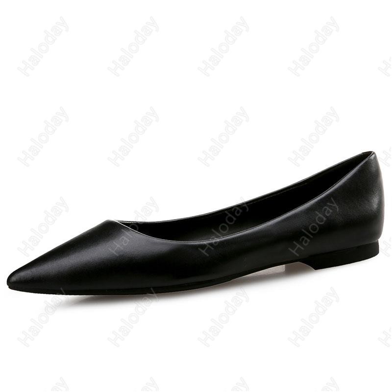 ไซส์ใหญ่ 31-46✨รองเท้าส้นแบนผู้หญิง Pointed Toe ปากตื้นรองเท้าหนังแท้ผู้หญิง All-Match รองเท้าทํางานสีดําสุภาพสตรีรองเท้าสบายรองเท้าแบนขนาดใหญ่กระเป๋ารองเท้า