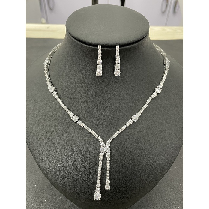 Best Jewelry เซตต่างหู+สร้อย งานเพชร CZ แท้ เพชรรอบคอ เครื่องประดับเจ้าสาวราคาส่ง รับdropship จัดส่งในนาม