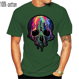 ผ้าฝ้ายคอกลมเสื้อยืดแขนสั้น ผ้าฝ้าย พิมพ์ลายหัวกะโหลก Trippy Gothic Melting Skull สีสันสดใส สําหรับผู้ชาย AHkldi38OCmlfo