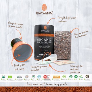 Rawganiq คาเคานิบส์ออร์แกนิค (เมล็ดโกโก้กะเทาะเปลือก) Organic Raw Cacao Nibs (300g)