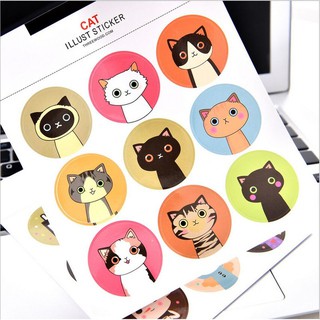 MUISUNGSHOP  🐱 Cat Illust Sticker สติ๊กเกอร์กลมหน้าแมว 🐱 สติ๊กเกอร์หน้าแมว แบบกลม สุดน่ารัก