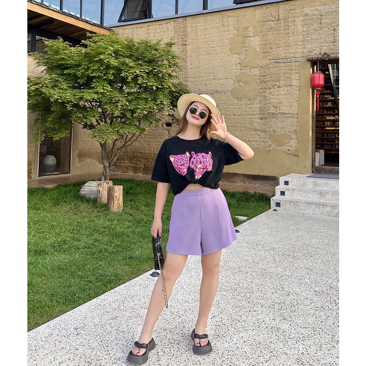 CiCi Plus+(807)กางเกงขาสั้นเอวสูงสม็อคหลัง ซิปข้าง มีกระเป๋า2ข้างทรงสวย เก็บพุงสาวอวบอ้วน พลัสไซส์ - รูปที่ 4