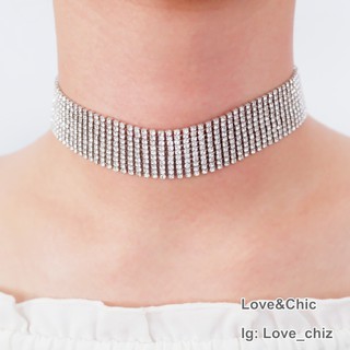 สร้อยโชคเกอร์เพชร 10 แถว Elegance Rhinestone 10 Row Choker Necklace