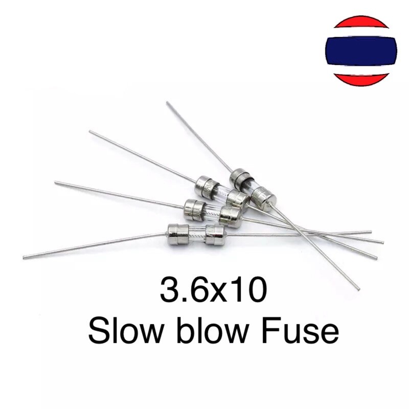 2pcs ฟิวส์แก้ว ขาดช้า 2 ขา หางหนู 3.6*10mm 0.5A 1A 1.5A 2A 3A 3.15A 4A 5A 6.3A 8A 10A 250V 3.6x10 Slow blow Glass Fuse