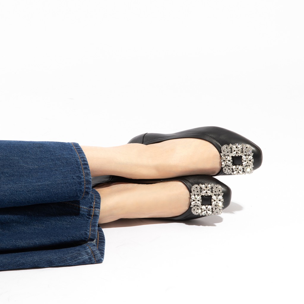 Sweet Palettes รองเท้าหนังแกะ POESY Charcoal White Crystal - รูปที่ 4