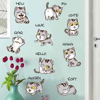 Cartoon Cat PVC Wall Sticker / Baby Nursery Room Waterproof DIY Wall Decoration Stickers / Cute Cat Decorative Decals