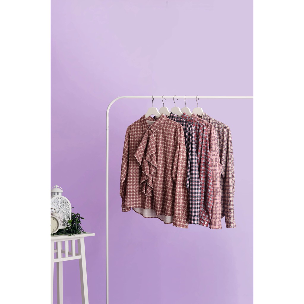 KEMEJA PAVINE - เสื้อเบลาส์ Jolyn Ruffle - เสื้อตรวจสอบริบบิ้นผู้หญิง