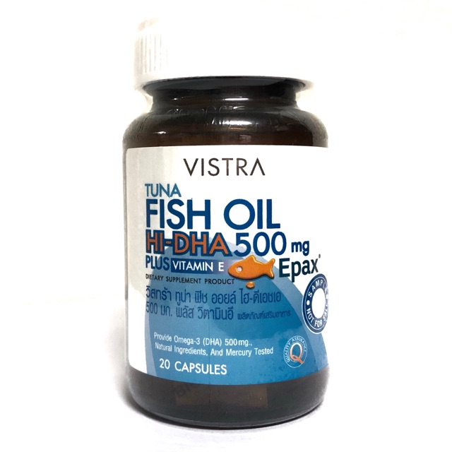 Vistra Tuna Fish Oil Hi-DHA 500 Plus Vitamin E 20 Capsules.
